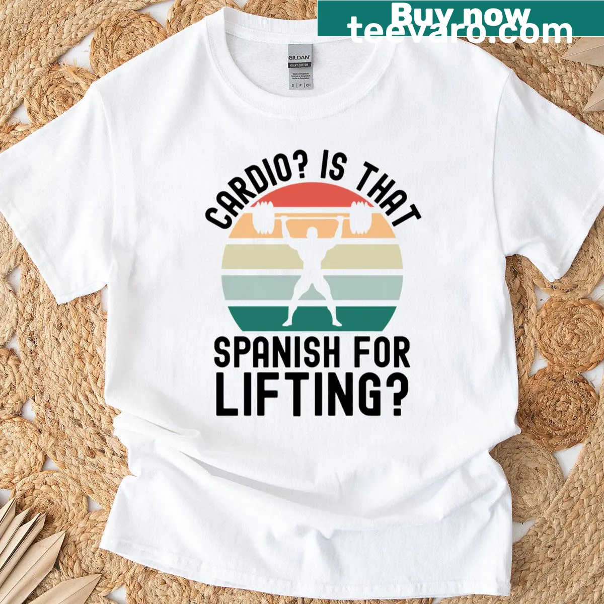 Funny retro workout shirt with lifting humor — on a men's t-shirt
