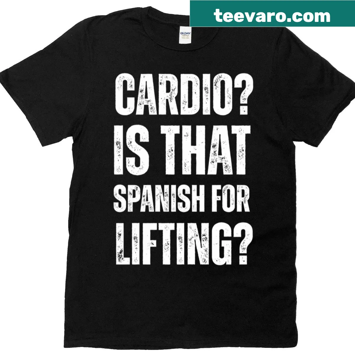 Vintage workout t-shirt with humorous cardio and lifting text — on a men's t-shirt
