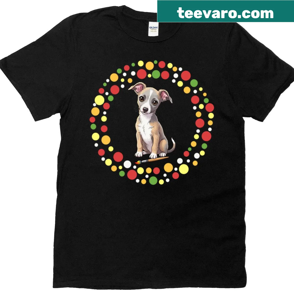 Illustration of an Italian Greyhound celebrating Dot Day — on a men's t-shirt