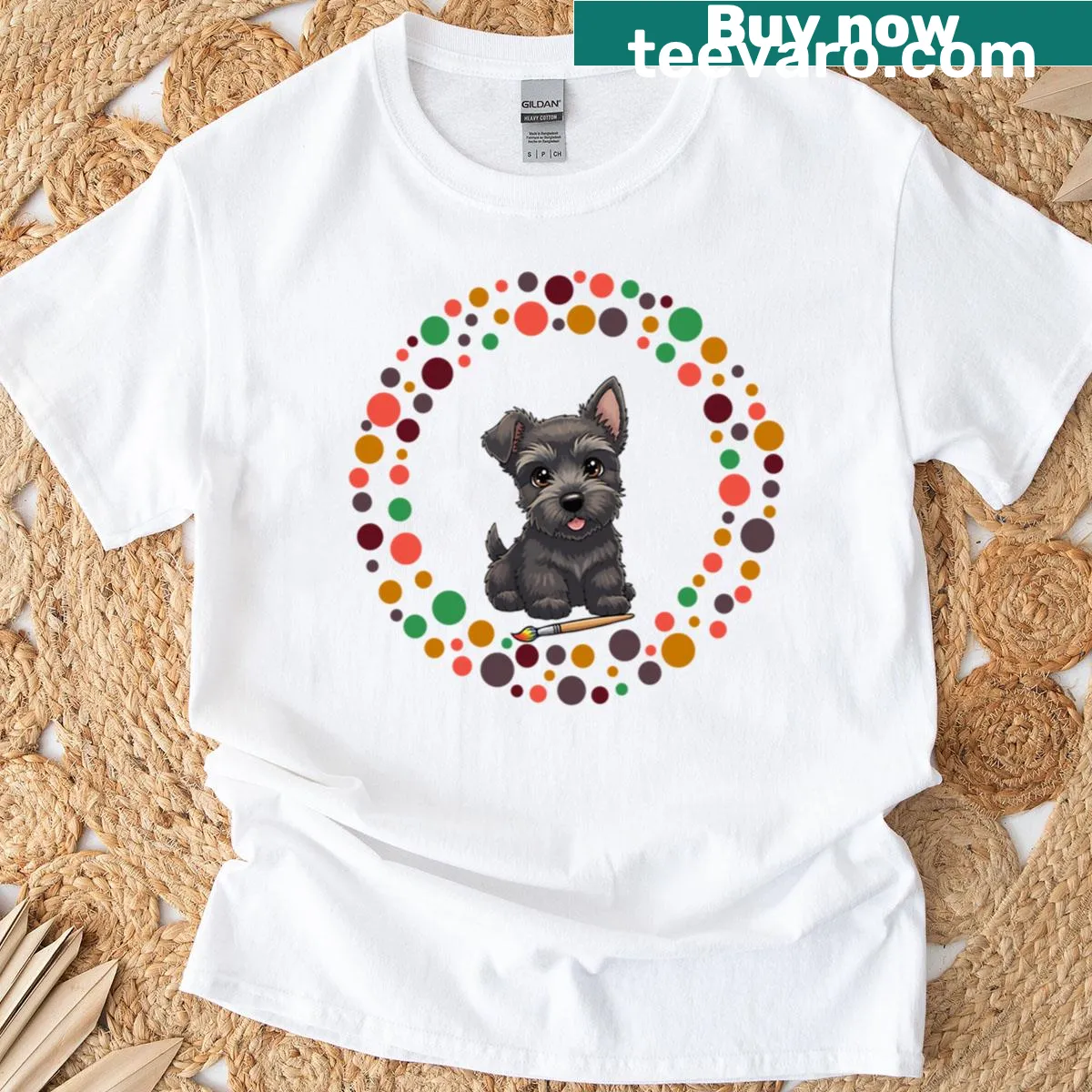 Illustration of a Scottish Terrier on a T-shirt celebrating Dot Day — on a men's t-shirt