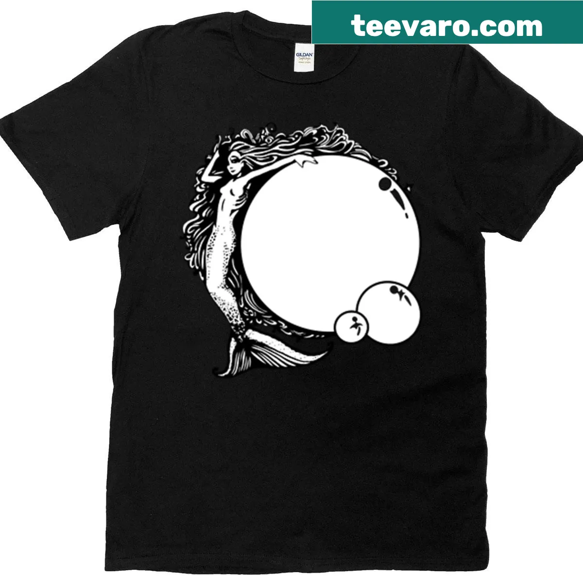 Celestial design shirt featuring a whimsical mermaid illustration — on a men's t-shirt