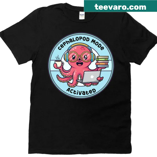 Cute octopus surrounded by coffee and laptops design