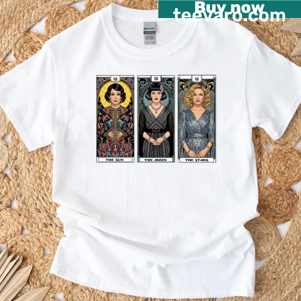 Graphic tee featuring a tarot card design inspired by Charlies Angels.