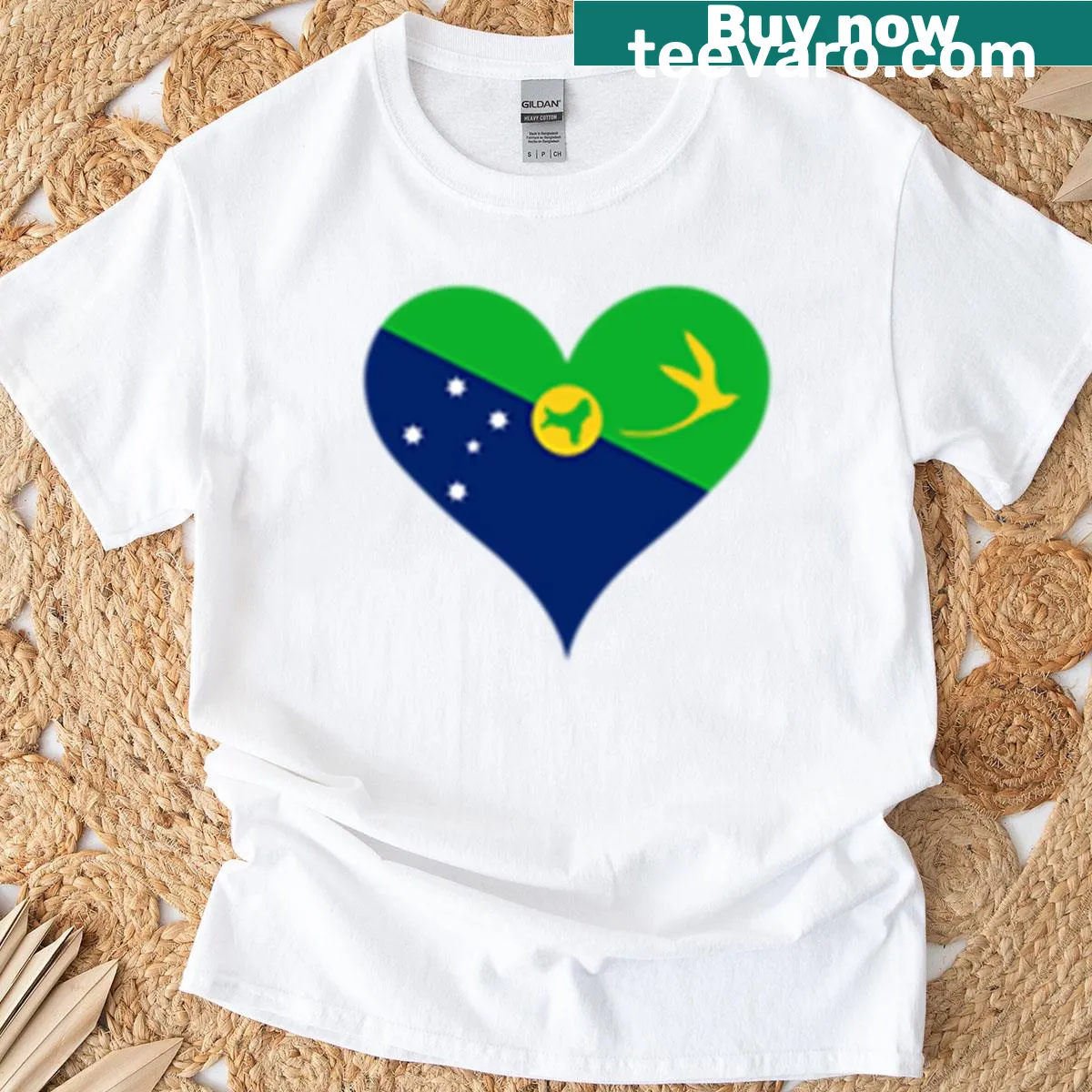 Christmas Island heart flag with Golden Bosun Bird — on a men's t-shirt