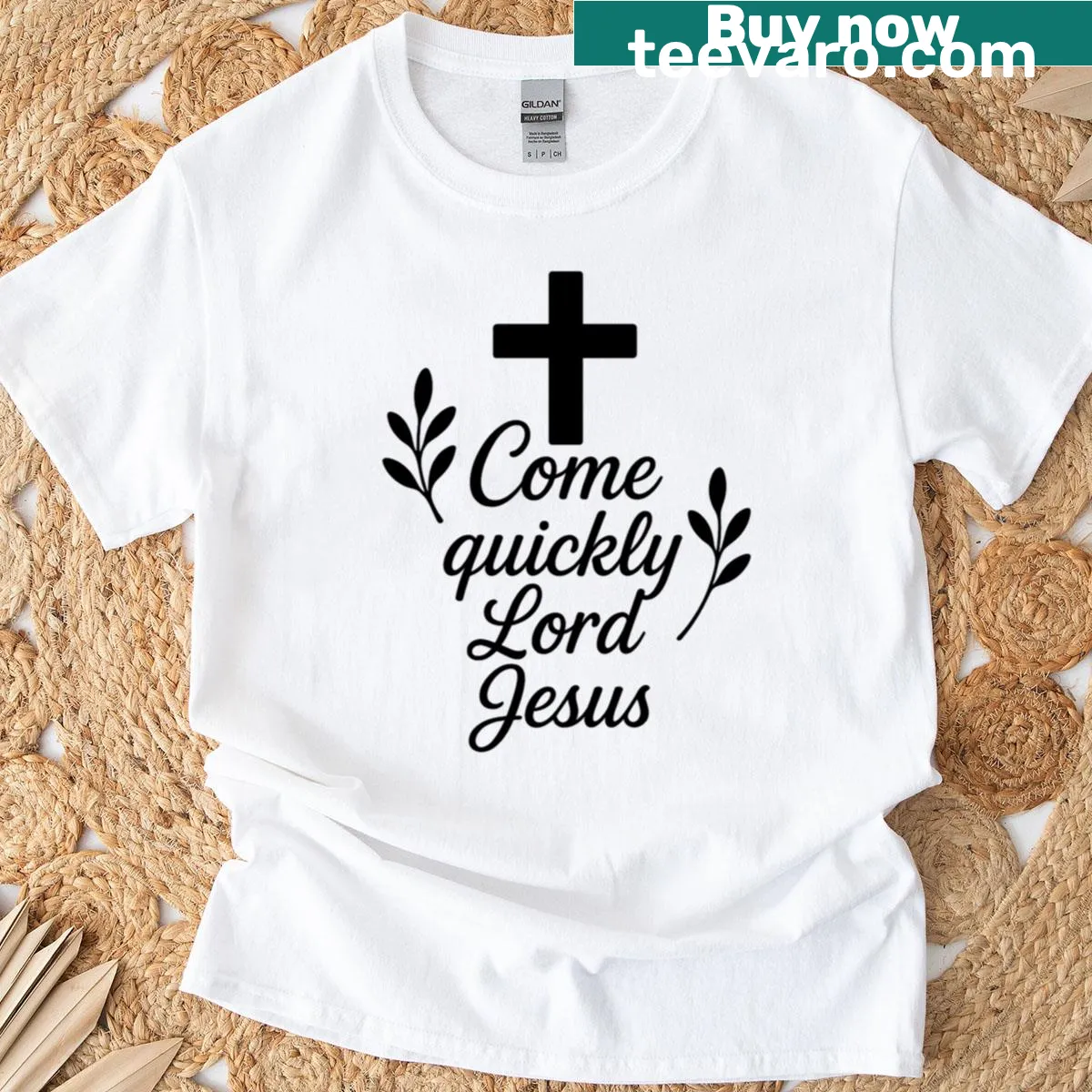 Shirt with the phrase 'Come Quickly Lord Jesus' for faith expressions — on a men's t-shirt