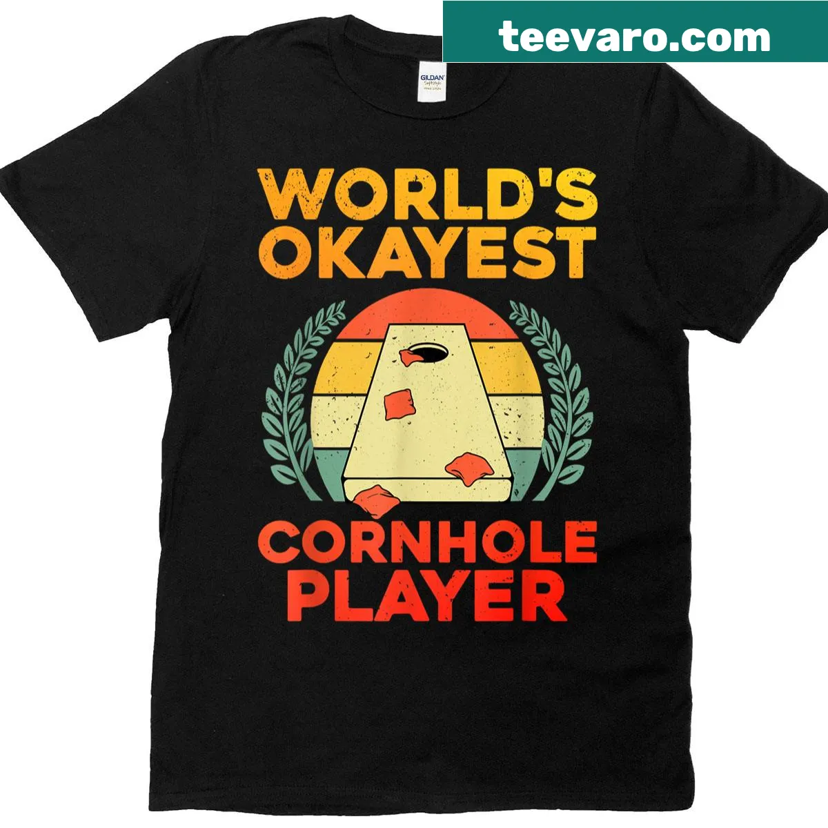 Bold cornhole emblem T-shirt for players — on a men's t-shirt