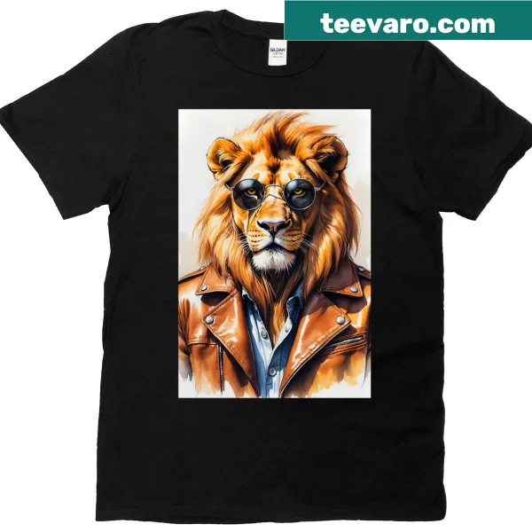 Illustration of a cool lion with glasses on a t-shirt