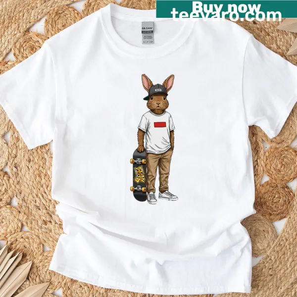 Cute rabbit graphic on a casual t-shirt for animal lovers