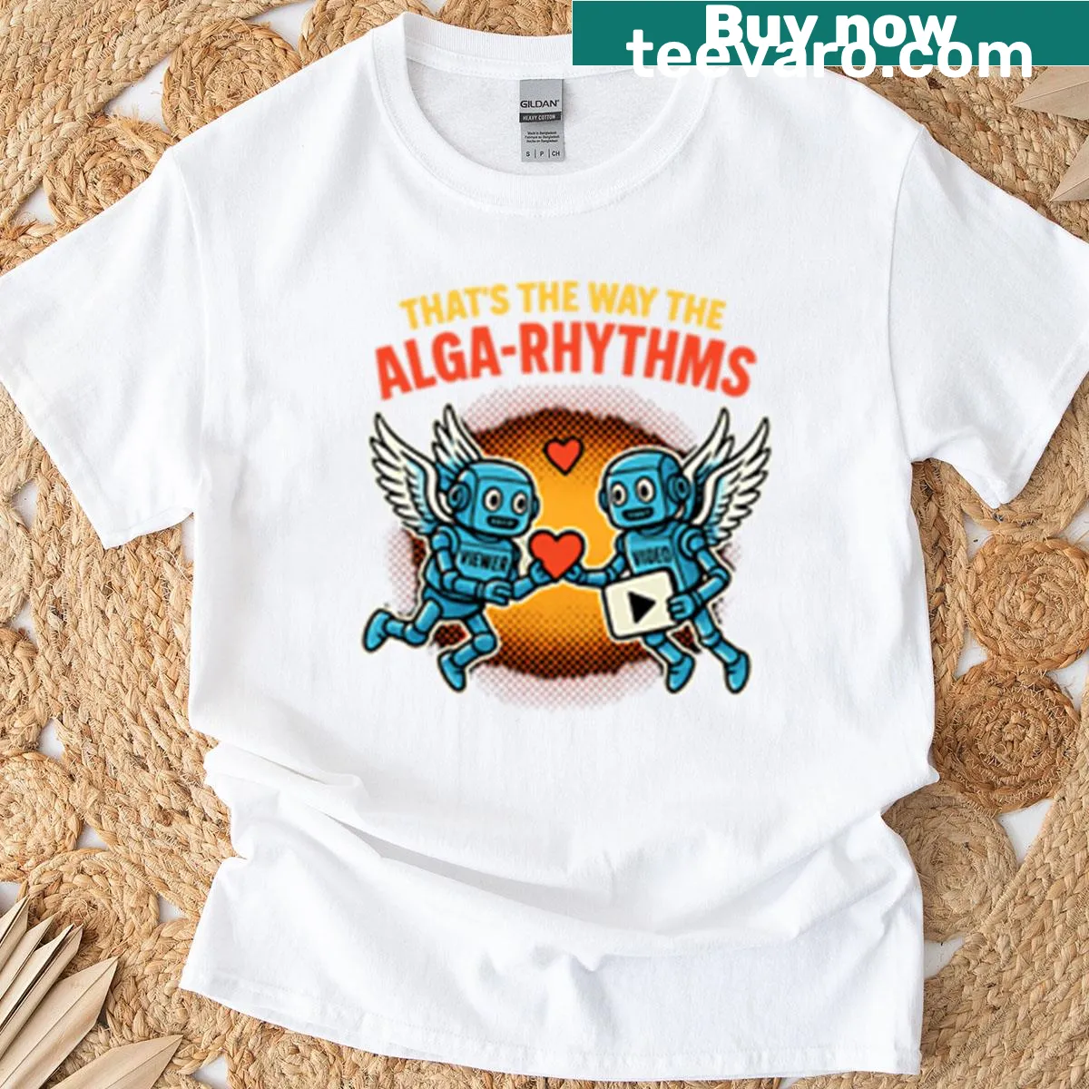 Cartoon robot cupid illustration on a t-shirt — on a men's t-shirt