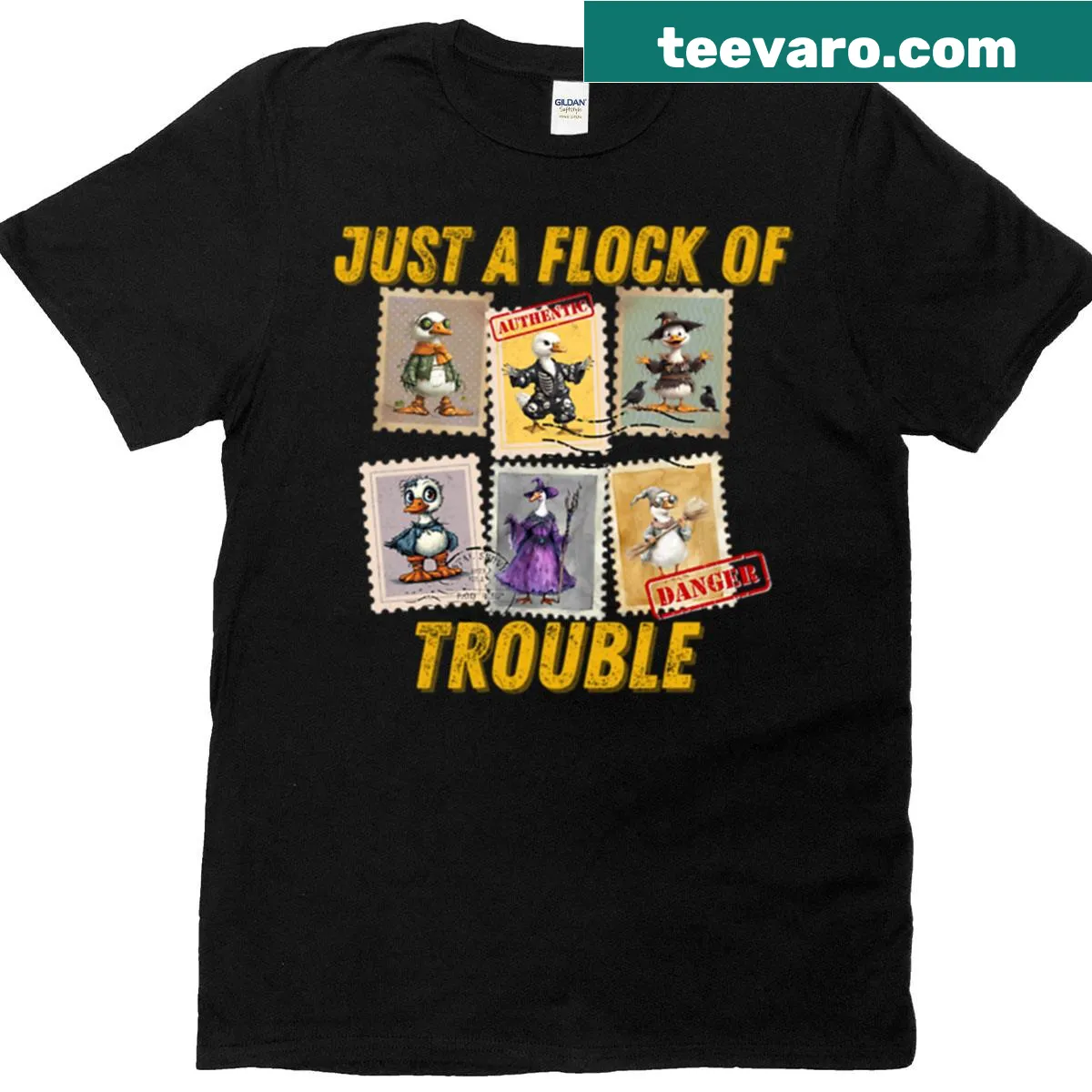 Haunted postage stamp design on a T-shirt — on a men's t-shirt