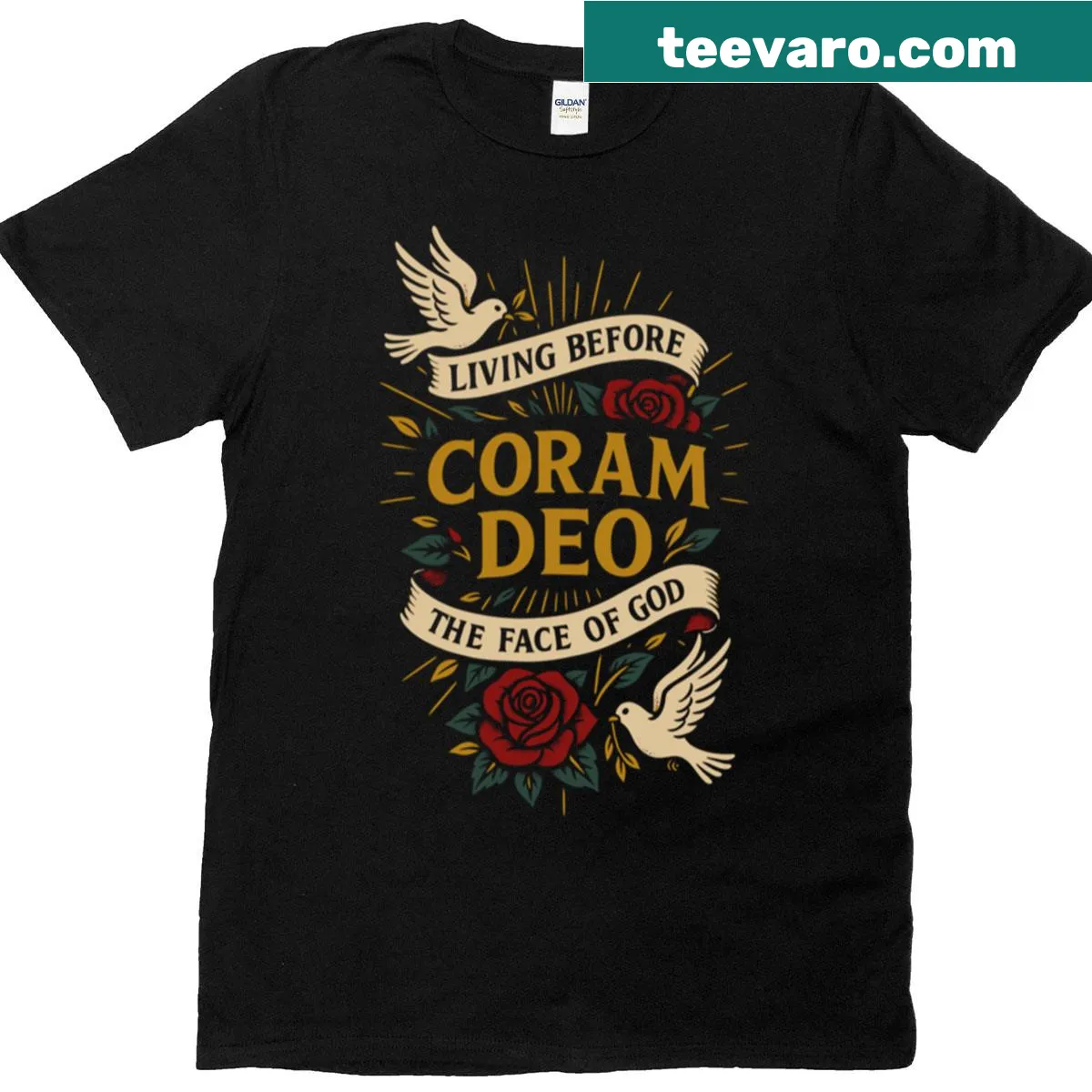 Coram Deo Living Before The Face Of God t-shirt — on a men's t-shirt