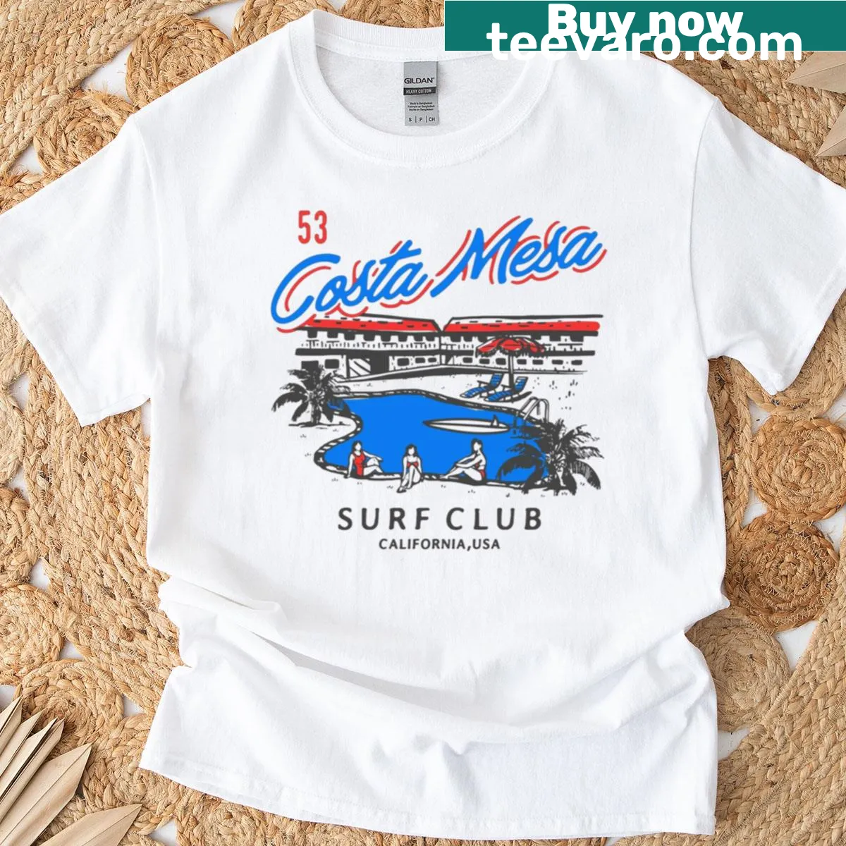 Retro California surf club design t-shirt — on a men's t-shirt
