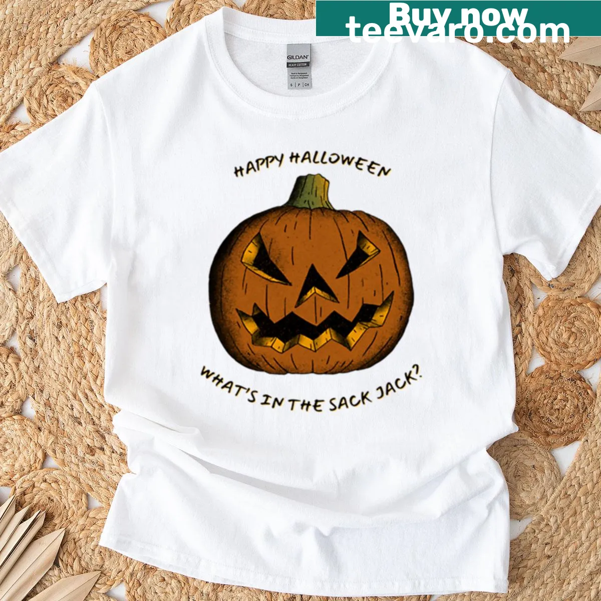 Creepy jack-o-lantern graphic for Halloween on a T-shirt — on a men's t-shirt