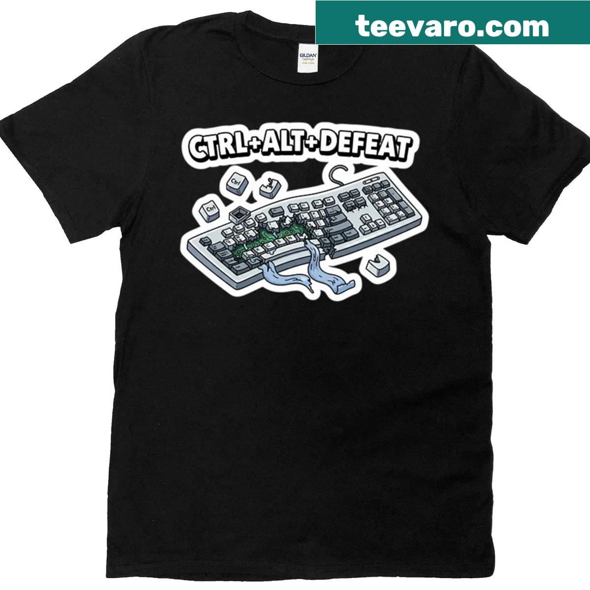 Funny Ctrl Alt Delete Defeat computer pun t-shirt — on a men's t-shirt