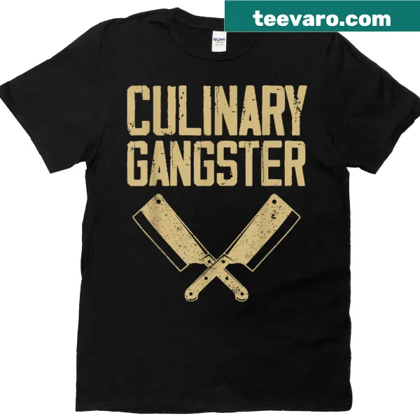 Culinary-themed T-shirt featuring kitchen tools and ingredients