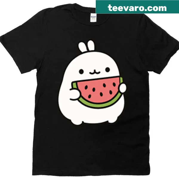 Kawaii bunny eating a watermelon slice