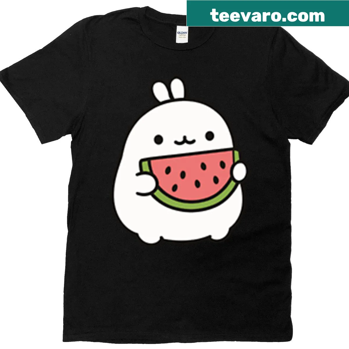 Kawaii bunny eating a watermelon slice — on a men's t-shirt