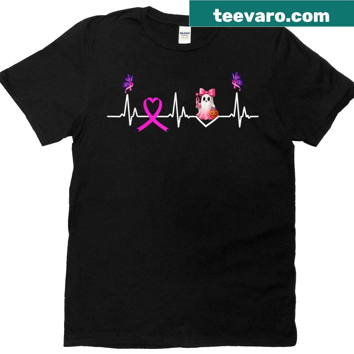 Cute ghost with heartbeat graphic on a T-shirt — on a men's t-shirt