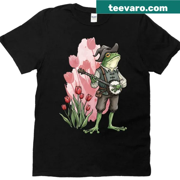 Cute froggy design on a cottage aesthetic t-shirt