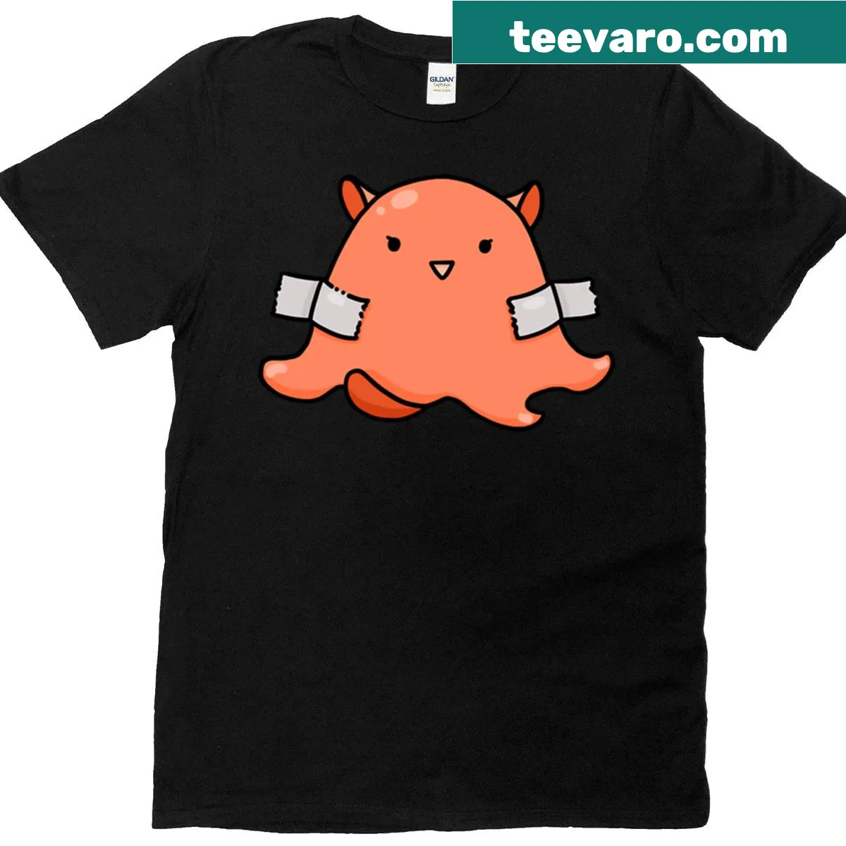 Cute orange octopus illustration on a T-shirt — on a men's t-shirt