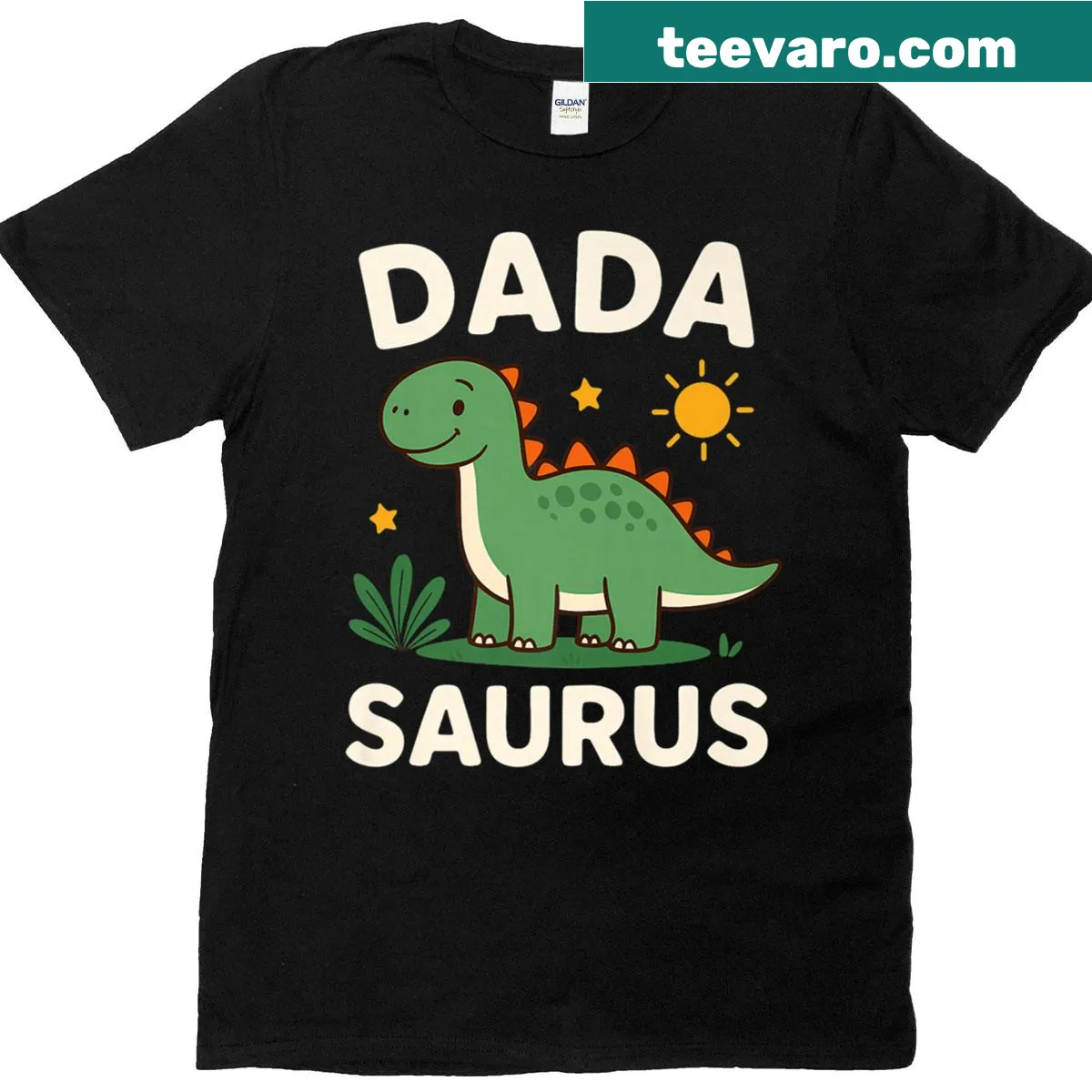 Dinosaur Dad t-shirt featuring a cartoon dinosaur and humorous text. — on a men's t-shirt