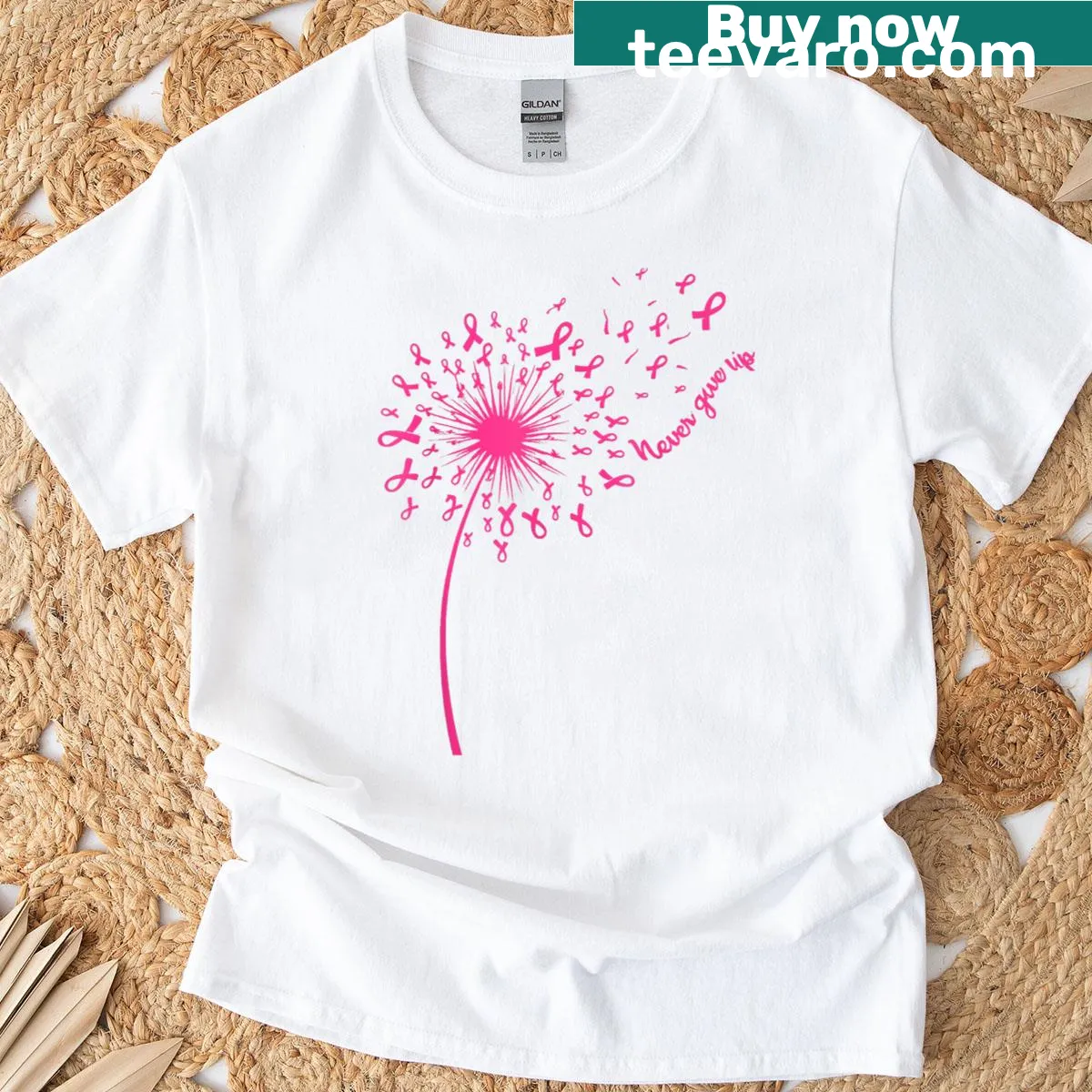 Inspirational T-shirt with dandelion and message about breast cancer — on a men's t-shirt