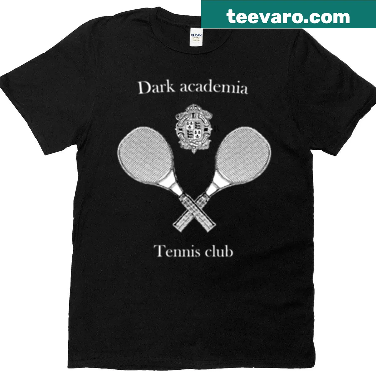 Minimalist t-shirt with 'Dark Academia Tennis Club' text — on a men's t-shirt