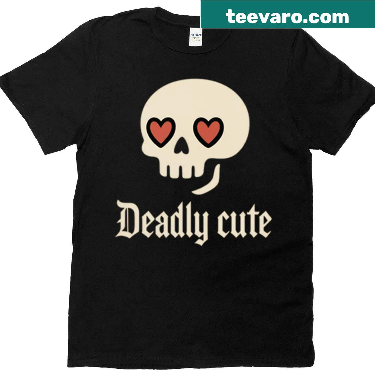 Illustration of a skull with heart eyes on a T-shirt — on a men's t-shirt