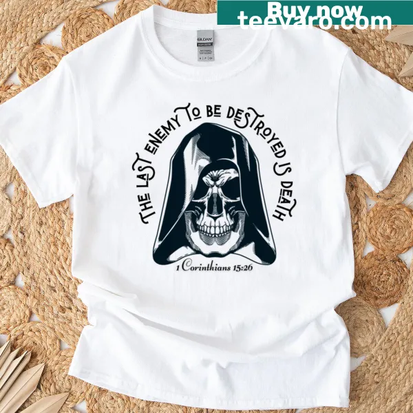 Vintage-style graphic t-shirt with a dark theme about death