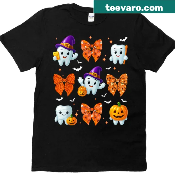 Humorous dental ghost graphic on a Halloween T-shirt