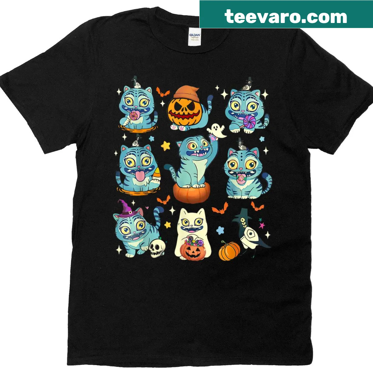 Funny derpy tiger and bird illustration on a Halloween T-shirt — on a men's t-shirt
