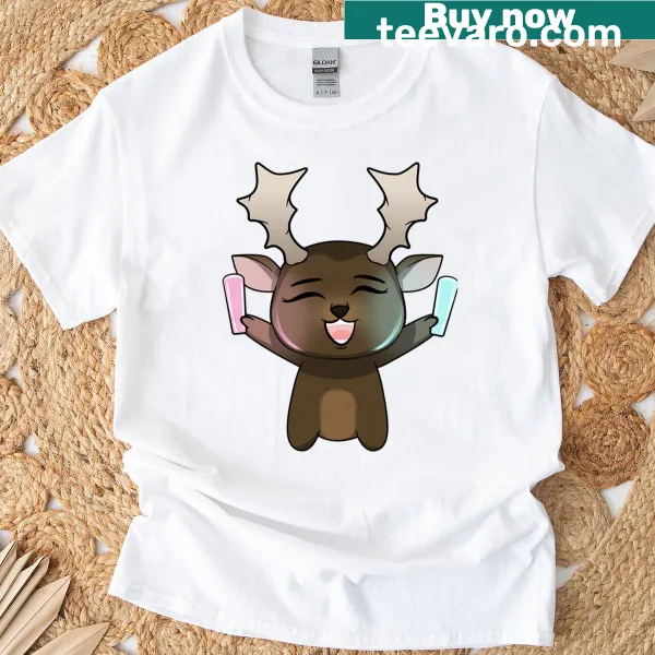 Chibi disco moose graphic on T-shirt
