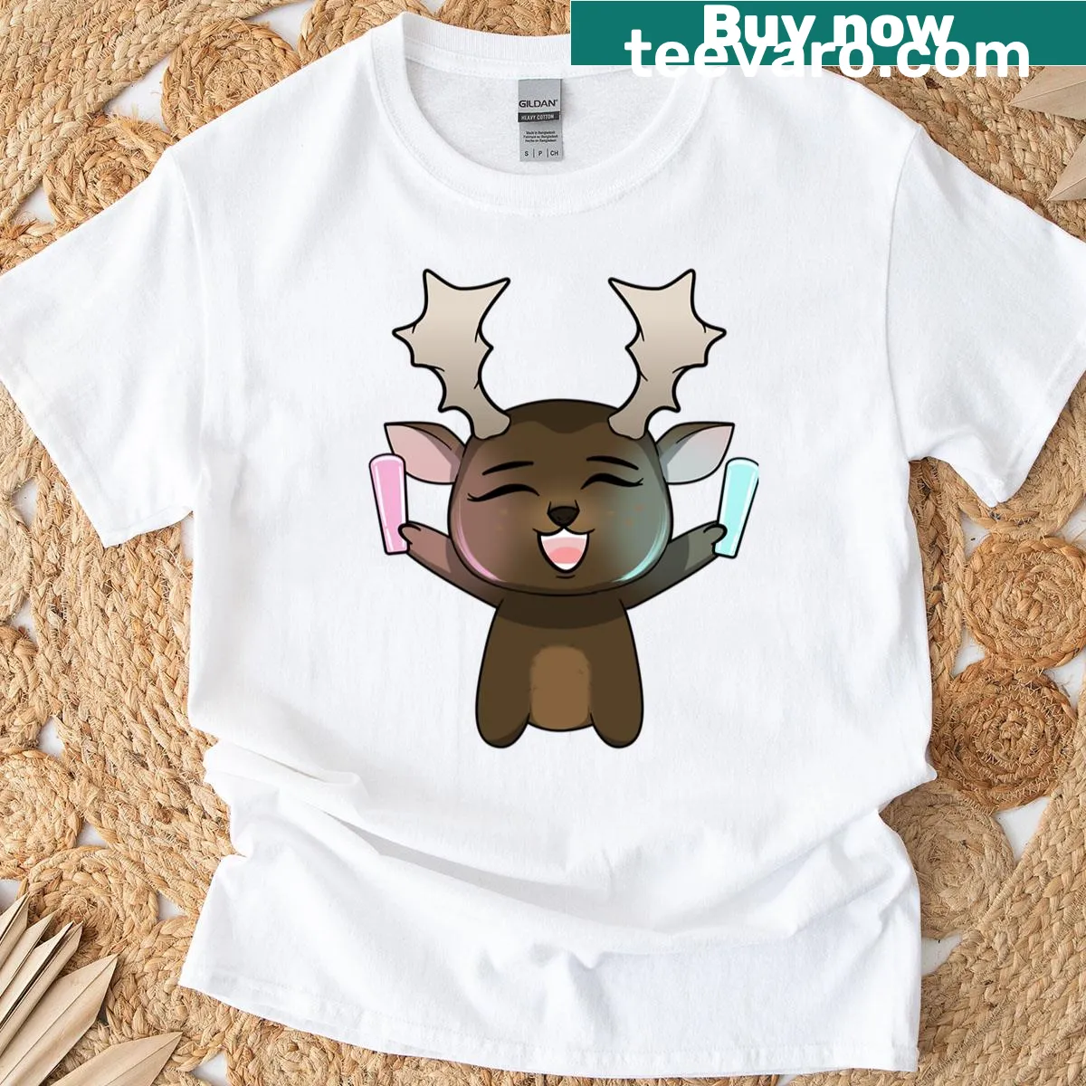 Chibi disco moose graphic on T-shirt — on a men's t-shirt
