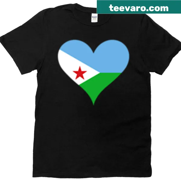 T-shirt featuring a heart graphic with the Djibouti flag design.