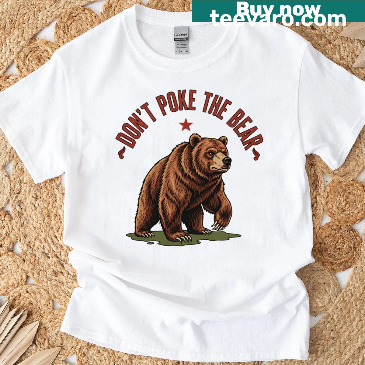 Vintage bear-themed shirt with humorous 'Don't Poke The Bear' graphic — on a men's t-shirt