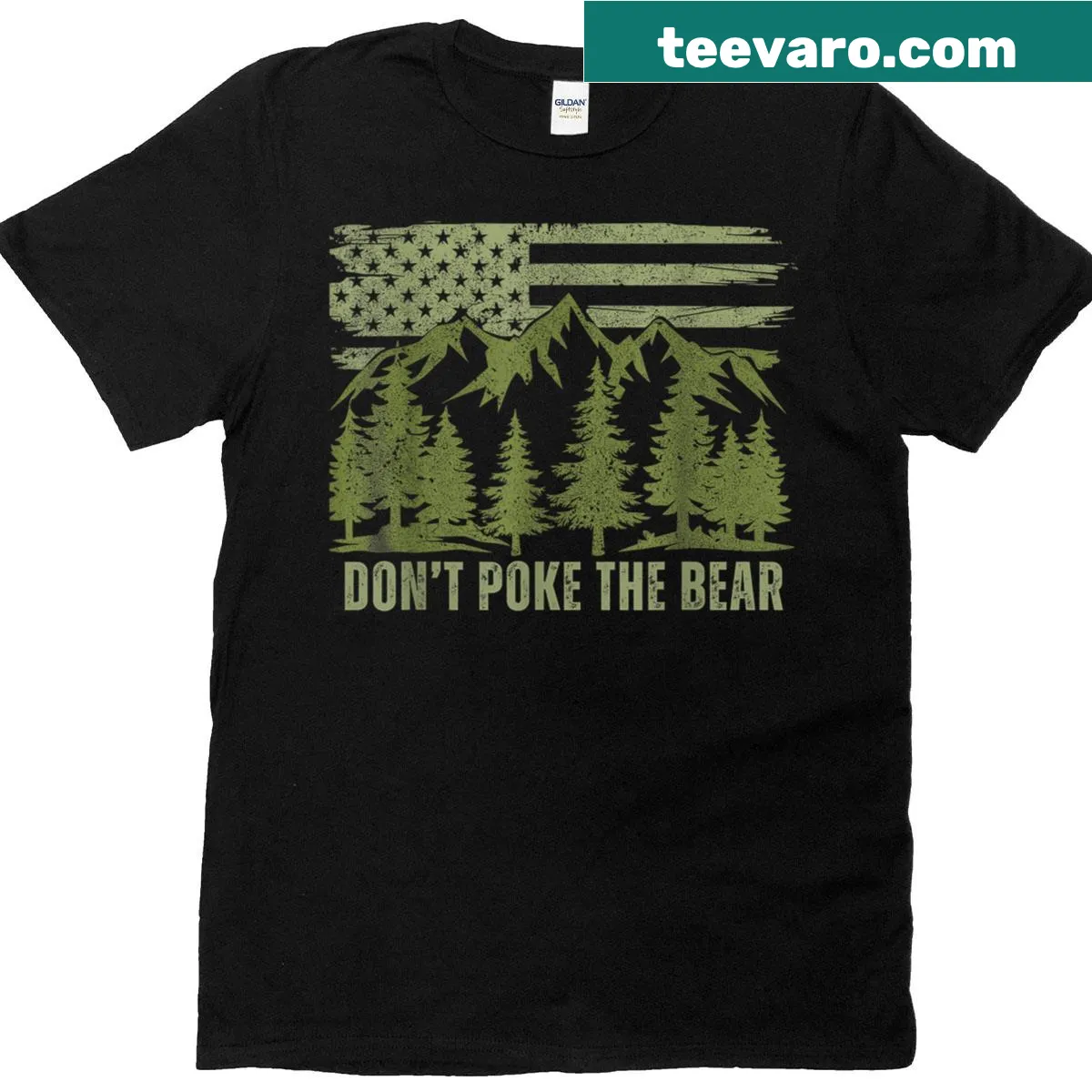 T-shirt featuring a bear graphic with USA flag and California theme. — on a men's t-shirt