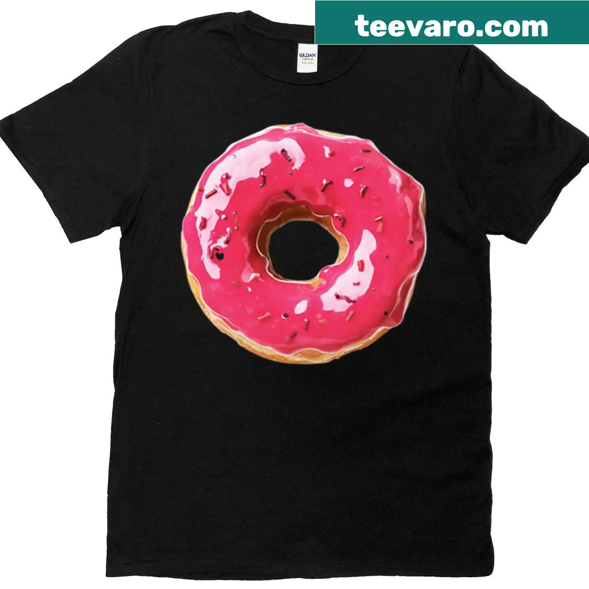Illustration of a donut with pink glazing on a T-shirt — on a men's t-shirt