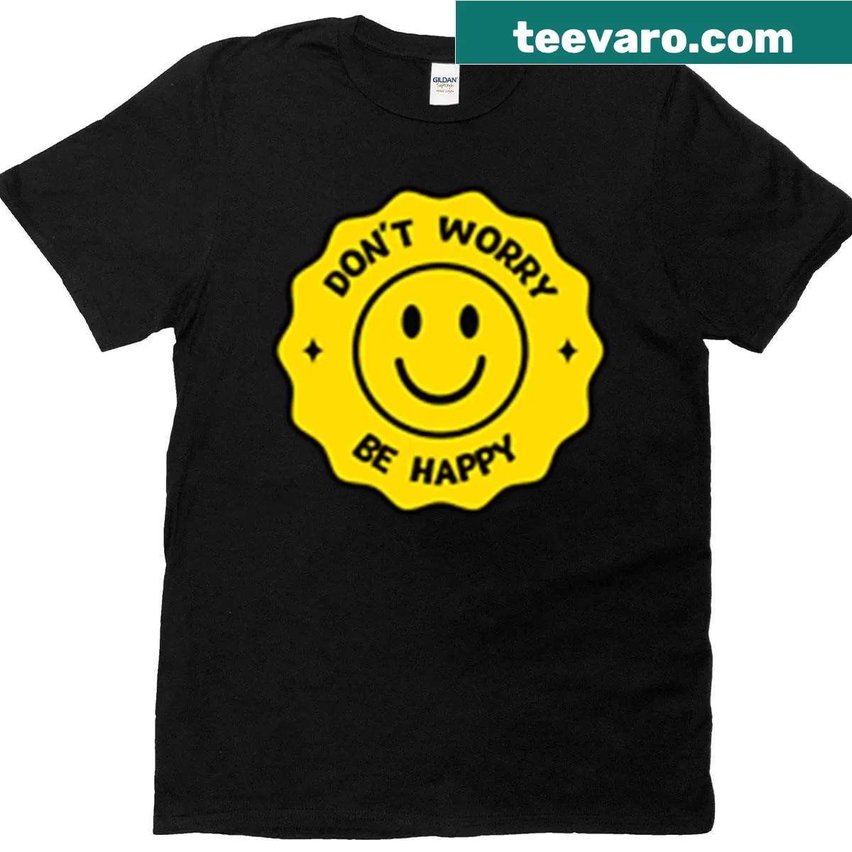 Funny donut pun t-shirt with the text Donut Worry Be Happy — on a men's t-shirt