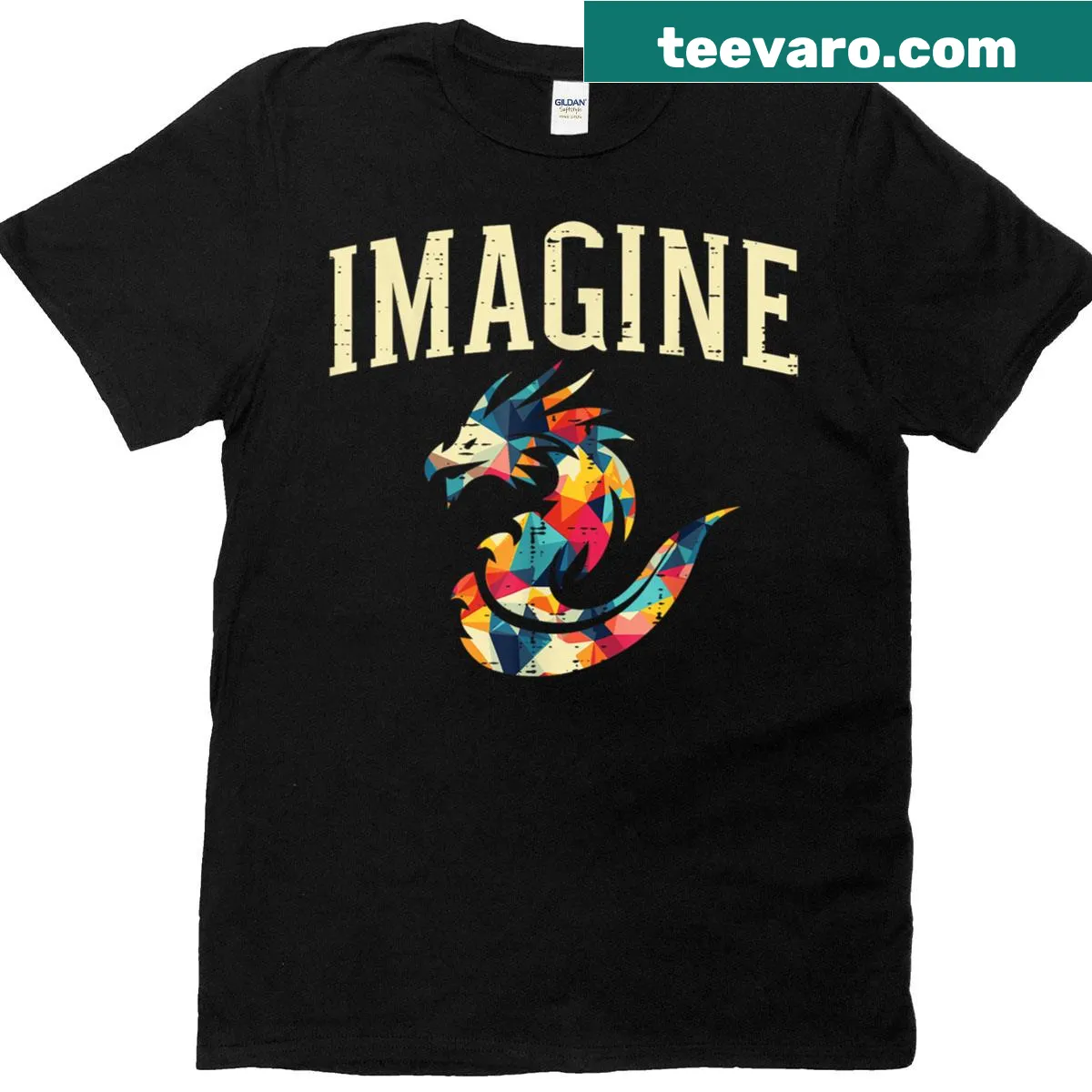 Polygonal dragon illustration t-shirt for fantasy lovers — on a men's t-shirt