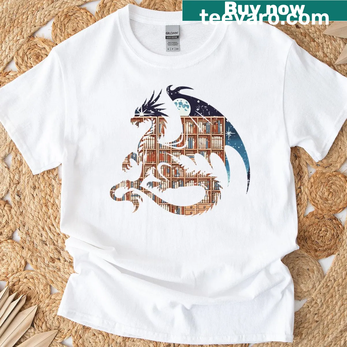 Dragon silhouette design for book lovers on a T-shirt — on a men's t-shirt