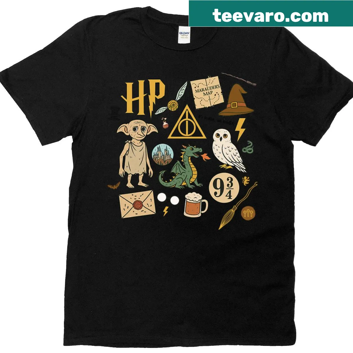 Illustrative t-shirt representing magic from the Hogwarts universe — on a men's t-shirt