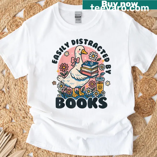 Illustration of a goose surrounded by books, capturing a bookworm's spirit.