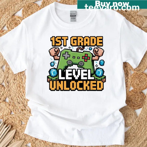 Illustrated dabbing character with 'First Grade Level Unlocked' text