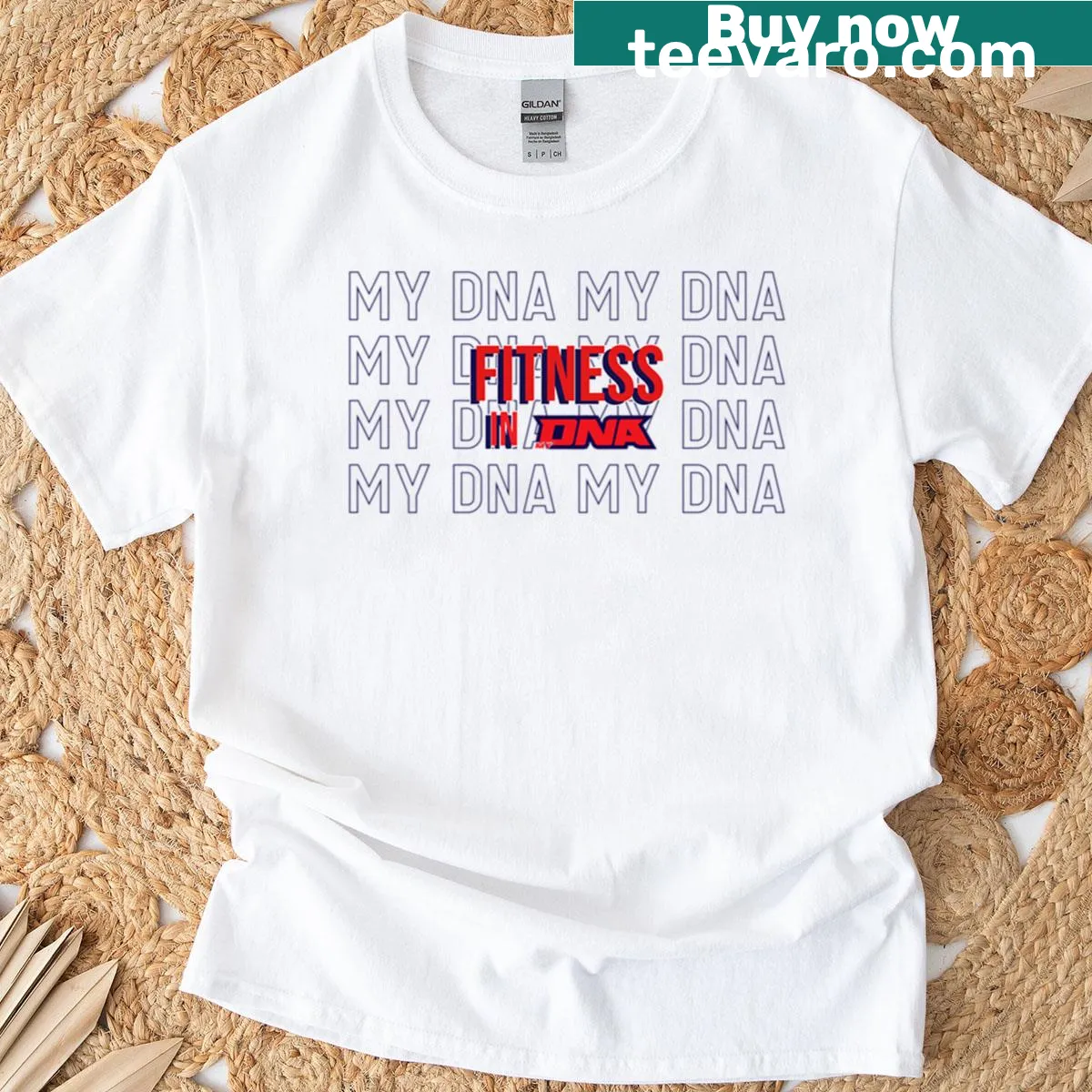 Fitness-themed T-shirt with bold text saying 'Fitness In My DNA' — on a men's t-shirt