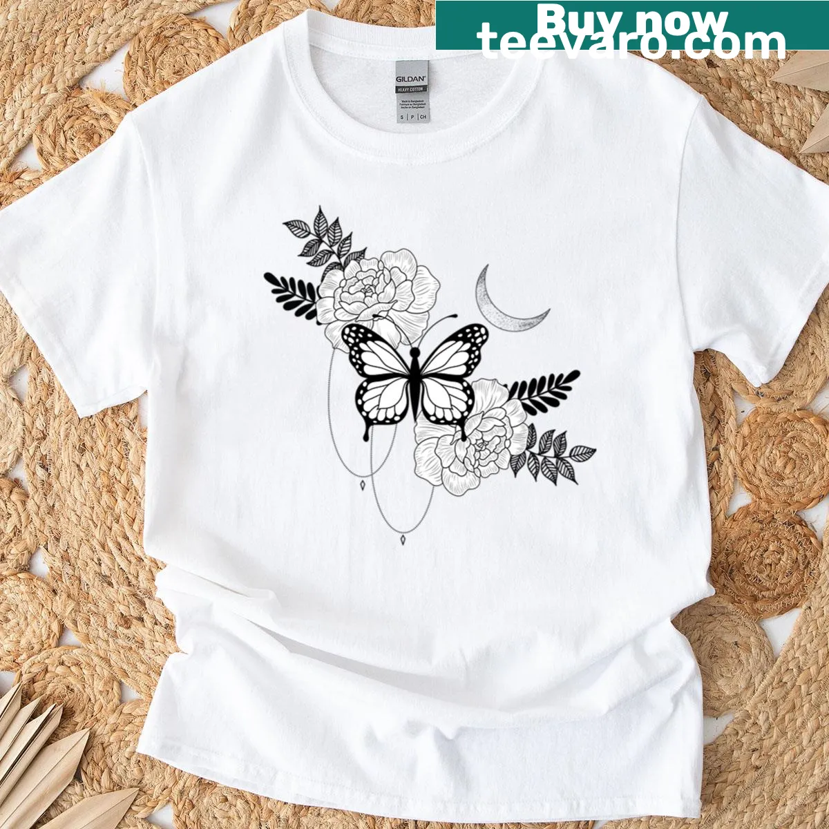 Floral design featuring a butterfly on a t-shirt — on a men's t-shirt
