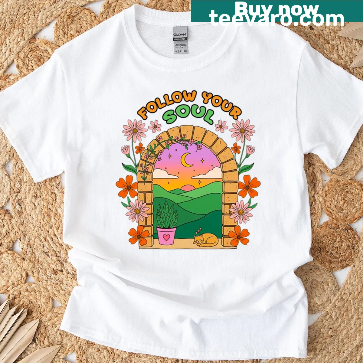 Inspirational 'Follow Your Soul' text t-shirt design. — on a men's t-shirt