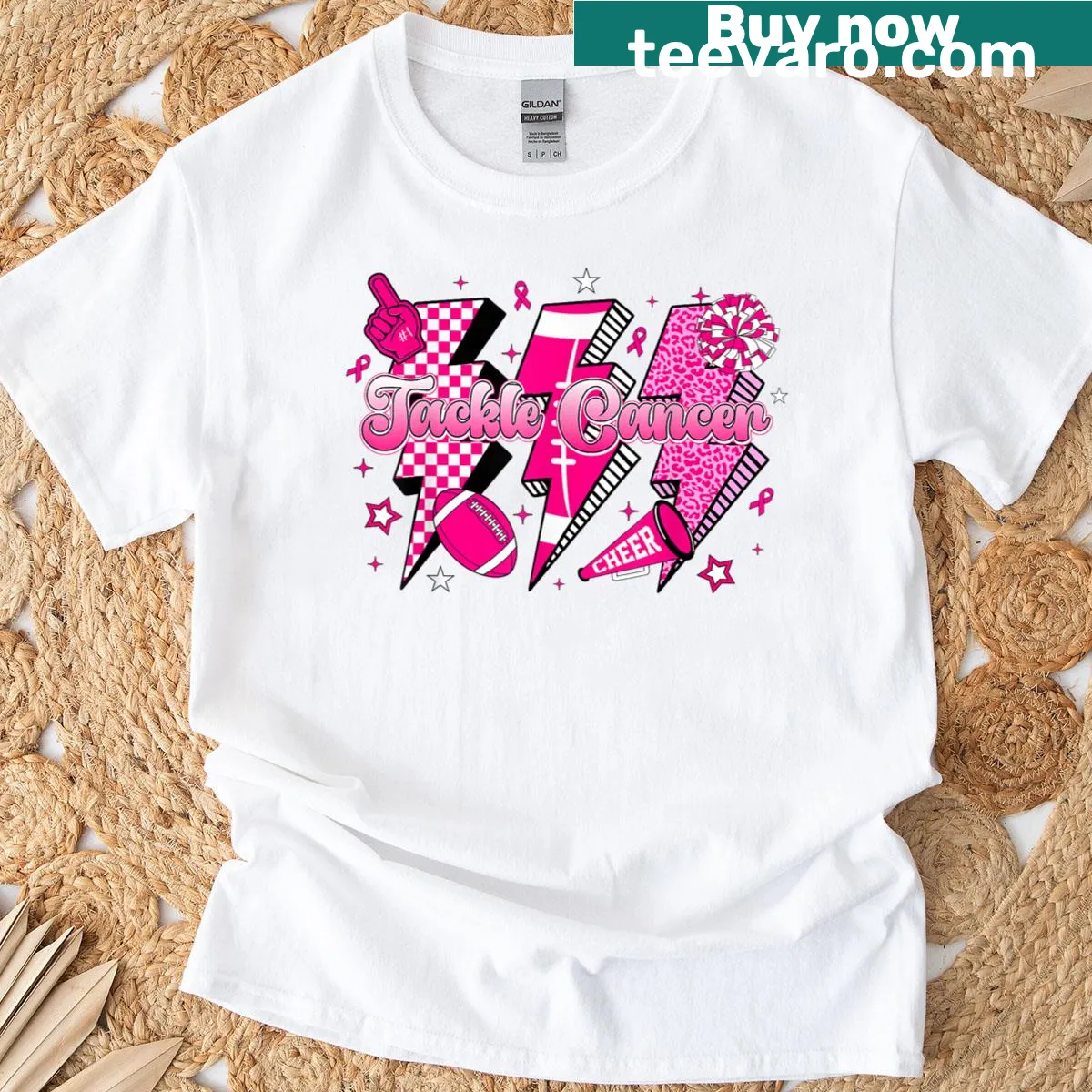 Football T-shirt supporting breast cancer awareness with bold text — on a men's t-shirt