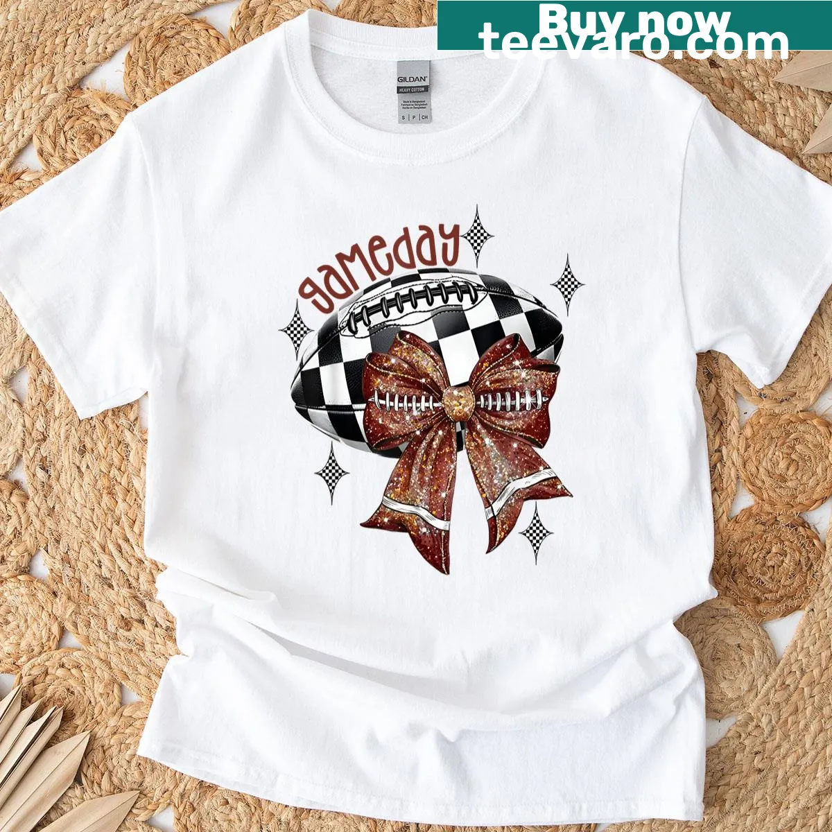 Football T-shirt for girls featuring sports-themed graphics — on a men's t-shirt