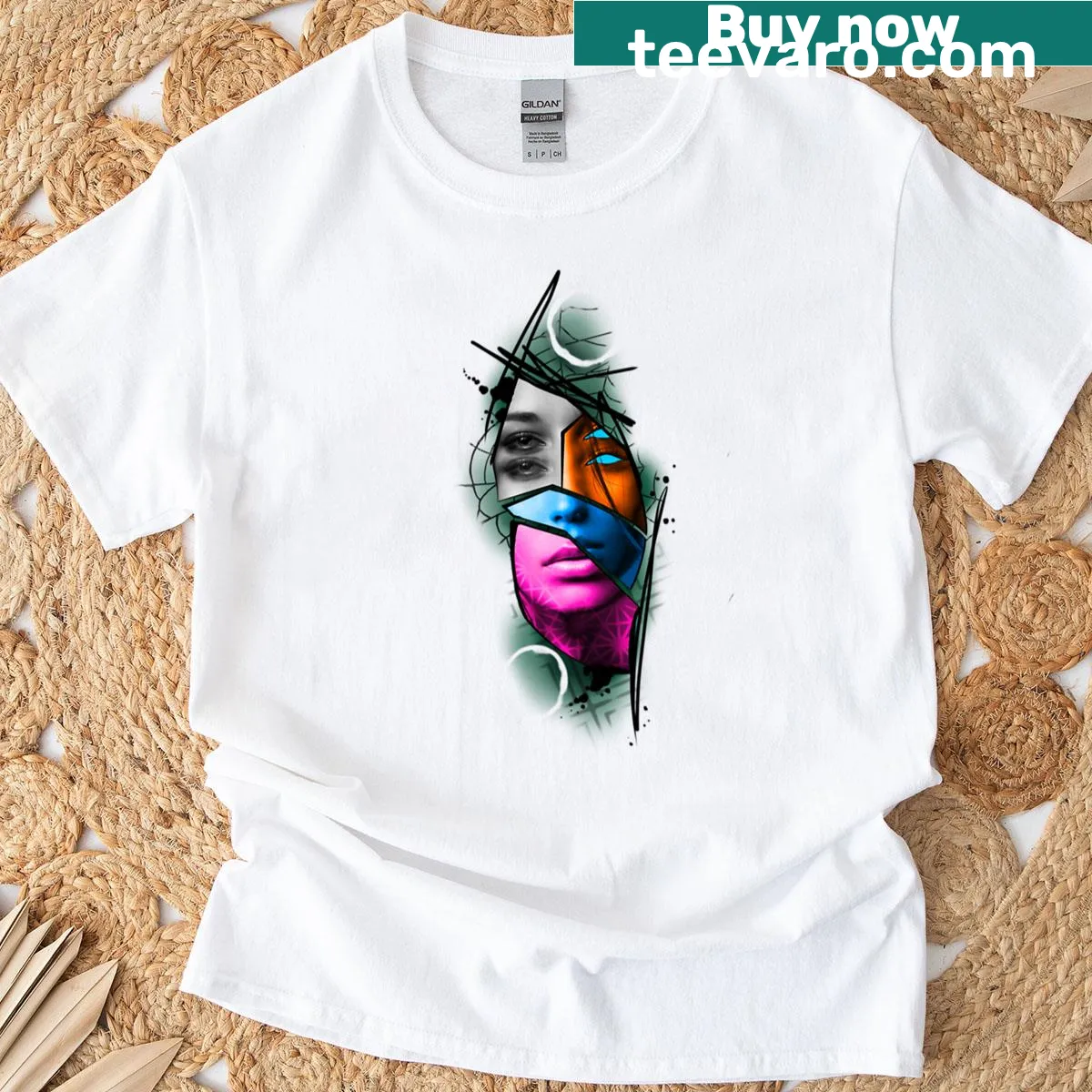 Abstract T-shirt design exploring the theme of fractured reflections — on a men's t-shirt