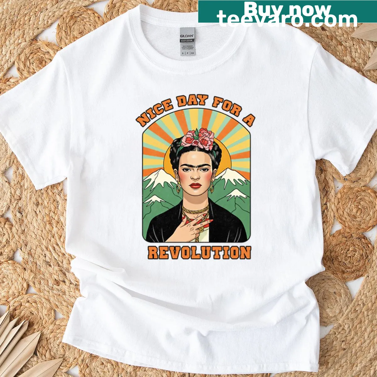 Typographic T-shirt with 'Nice Day For A Revolution' text — on a men's t-shirt